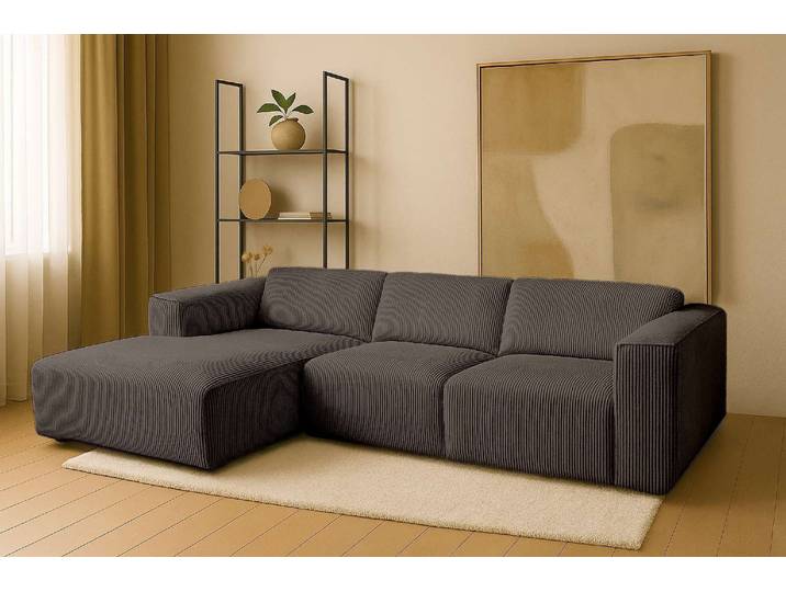 Ecksofa, Braun, 281x161 cm, Cord, Mit Wellenunterfederung, Skandinavisch, andas