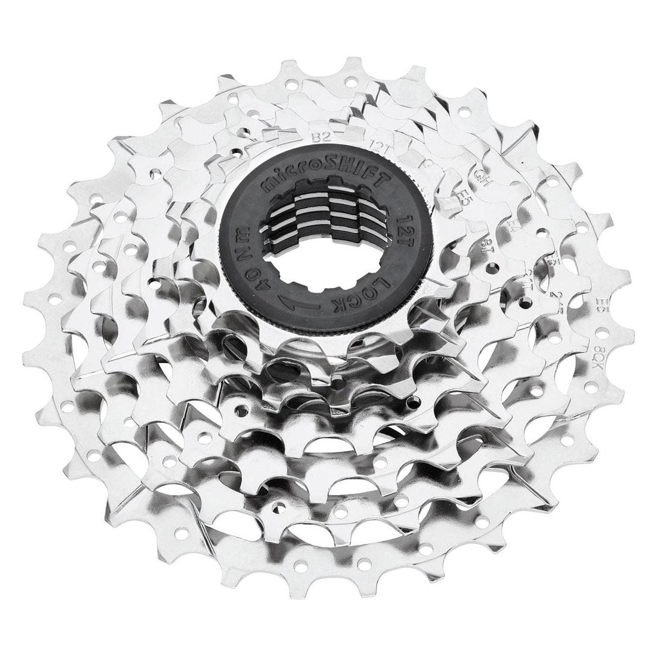 Micro Shift Microshift Mezzo-Kassette, 7. Reihenfolge, Stahl, kompatibel mit Shimano, 12-13-18-21-24-28, Nikiel (7-fach, 12-28) (MSH-CS-H072-12-28)