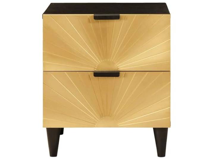 KTHLBRH Nachttisch aus Akazienholz 40 x 33 x 46 cm Schwarz Gold Schublade mit traditionellem Griff, glatte Oberfläche, rustikales Design, funktionale Aufbewahrung
