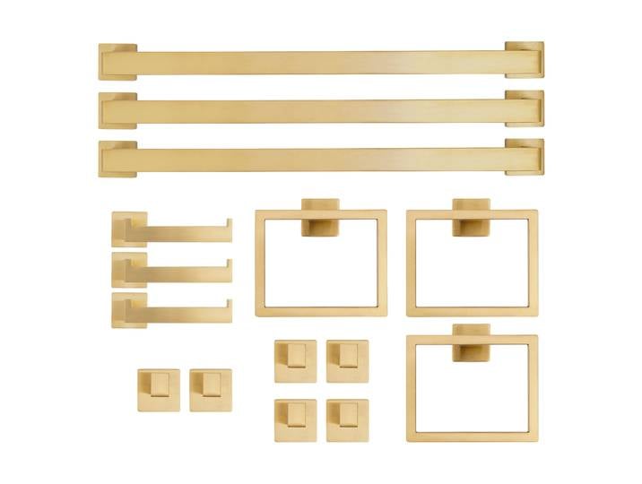 Ensemble de 15 barres porte-serviettes de salle de bain, ensemble de quincaillerie dorée, ensemble de barres porte-serviettes en acier inoxydable 201, ensemble de barres porte-serviettes murales,
