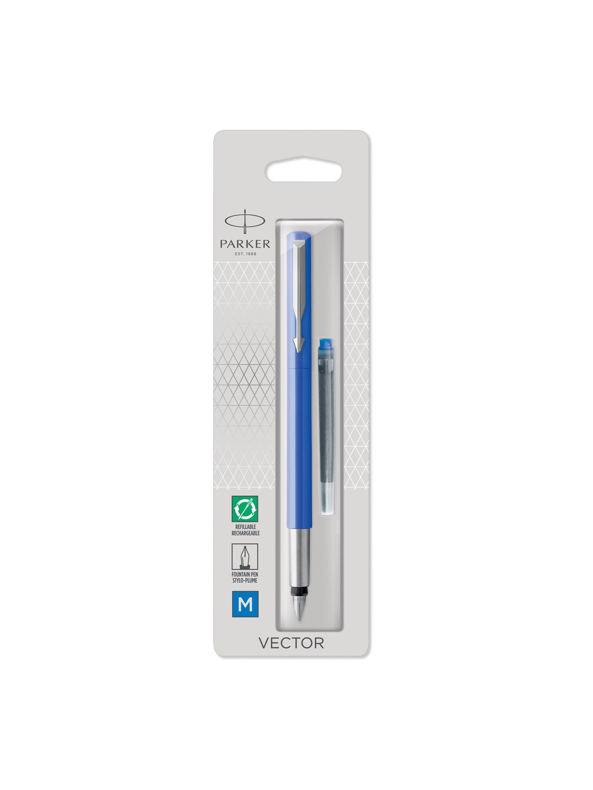Parker Vector Füller | Schwarz | Füllfederhalter mit mittlerer Feder | Blau Tinte