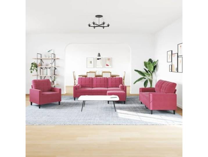 KTHLBRH 4-teiliges Sofa-Set aus rotem Samt mit Fußstütze Robustes Metall, weicher Schaumstoff, modernes Design, 4 Kissen inklusive