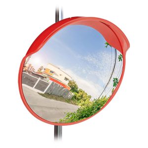 Relaxdays Verkehrsspiegel 10023700, rot, Ø 60cm, Kunststoff, für Außenbereich