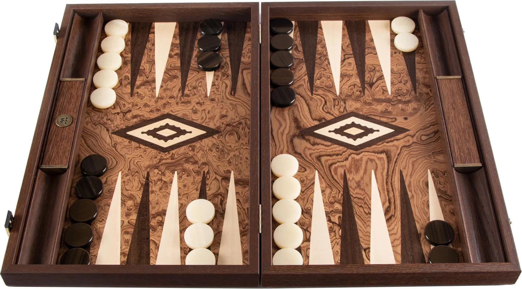 s Backgammon-Set - Walnusswurzel mit Wenge & Eiche