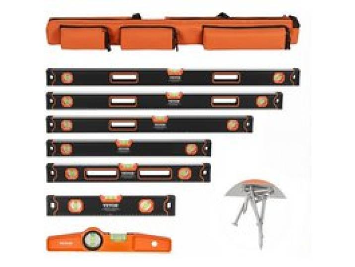VEVOR 6-teiliges Wasserwaagen-Set, 200/120/80/60/40/25 cm Kastenwasserwaagen-Set, Libellen-Lineal für 45/90/180 Grad, Messwerkzeug aus Aluminiumlegierung, (nur 25 cm hat Magnet)