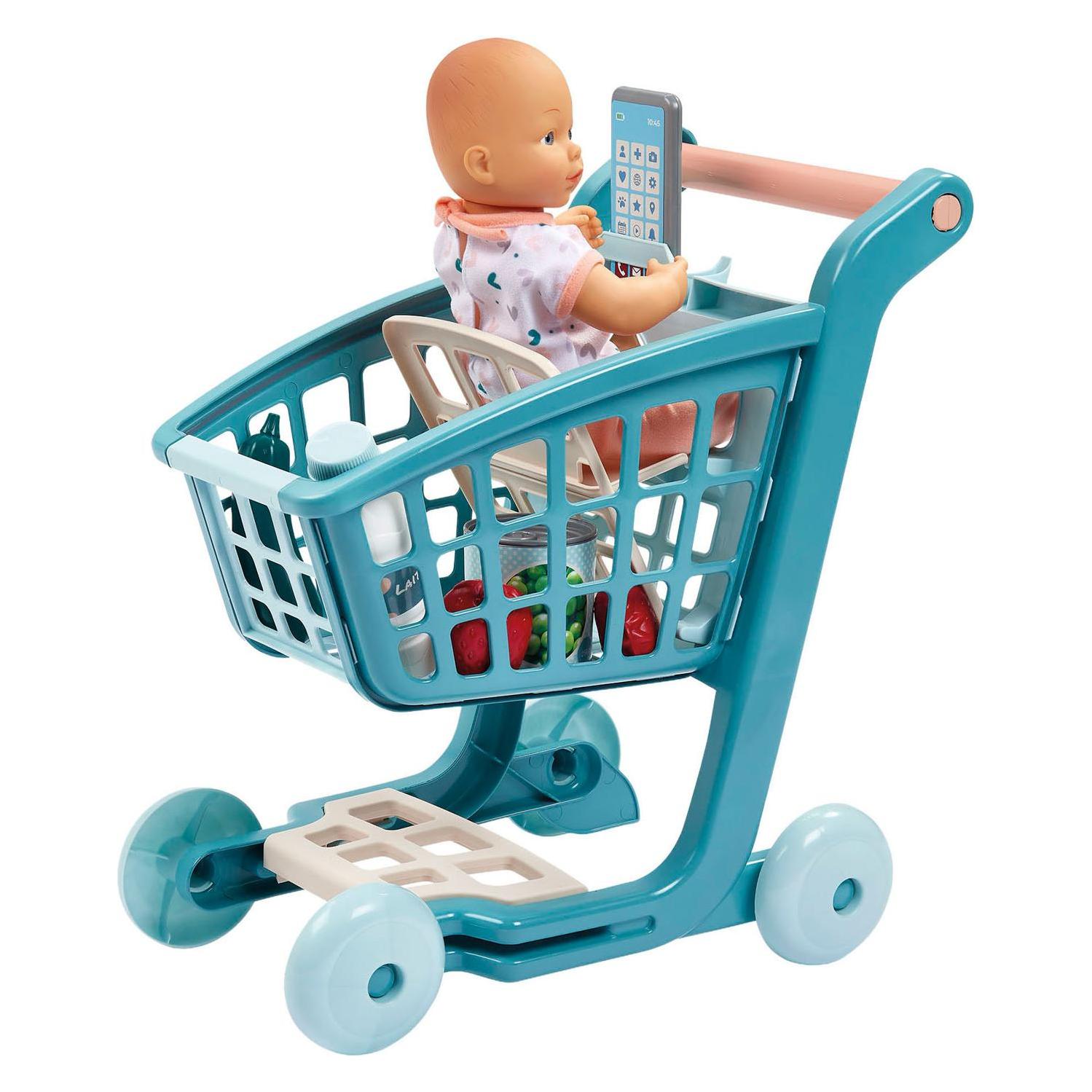 Ecoiffier Vert Azur Gefüllter Einkaufswagen mit Babypuppe - 8 Stück. (1658)