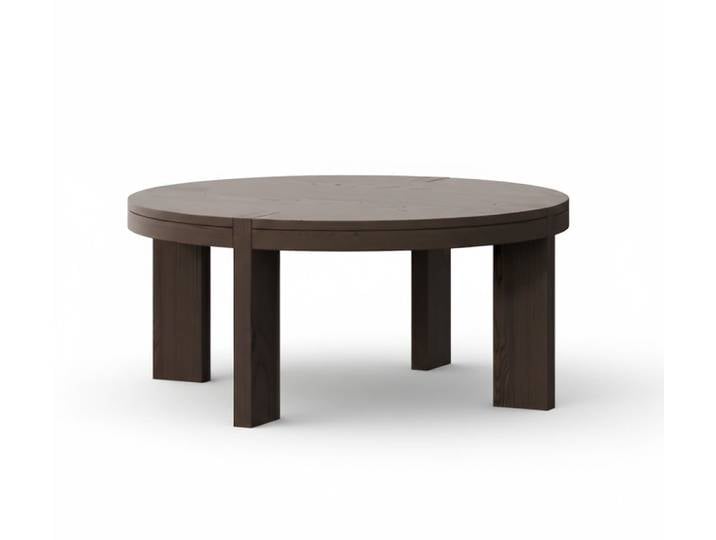 Xlmoebel Couchtisch Runder Massivholz Tisch im modernen Japandi Stil dunkelbraun, Made in Europa