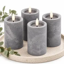 Relaxdays LED Kerzen 4er Set Betonoptik Grau