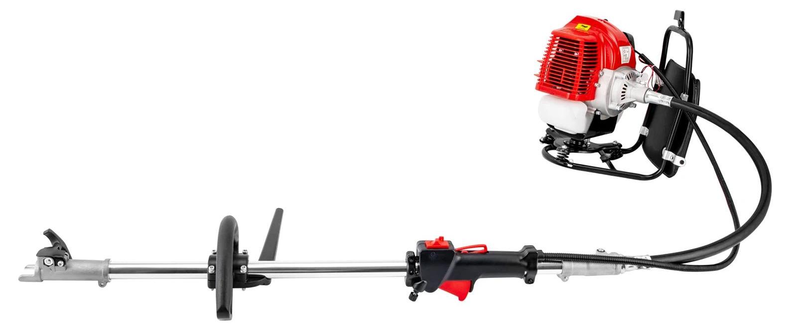 4-in-1 Benzin Rucksack-Trimmer - Motorsense - 52 cc 2-Takt Motor - Luftgekühlt - CDI Zündung - Rostfreie Legierung - Rot