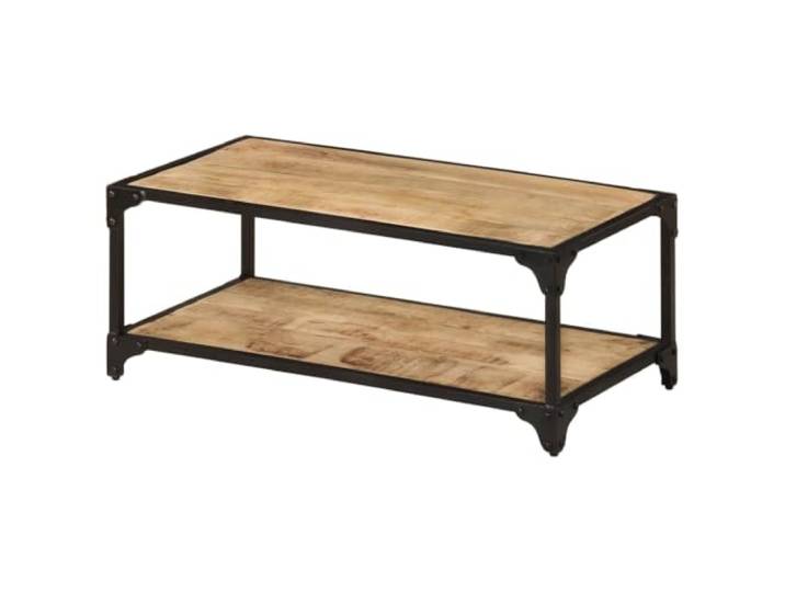 HEFZGDB Massiver Mangoholz Couchtisch Vintage Stil mit Eisengestell 90x45x35 cm Raues Holz Beistelltisch Wohnzimmertisch Stauraum Ablage