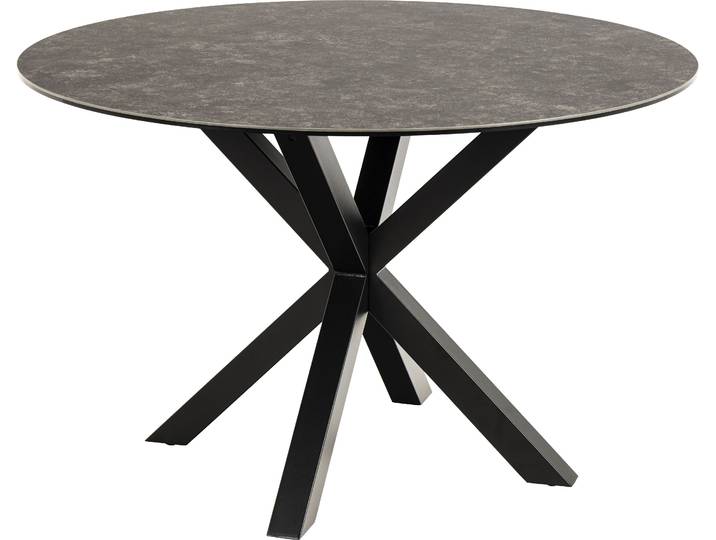 Esstisch ACTONA GROUP Heaven, runde Tischplatte aus Keramik o. Glas & belastbar bis 100 kg , schwarz (schwarz, matt schwarz, schwarz), B:119cm H:75,5cm T:119cm, Tische, Esstisch, tischplatte aus schwarzer rauer Keramik. Rund, T: 119 cm
