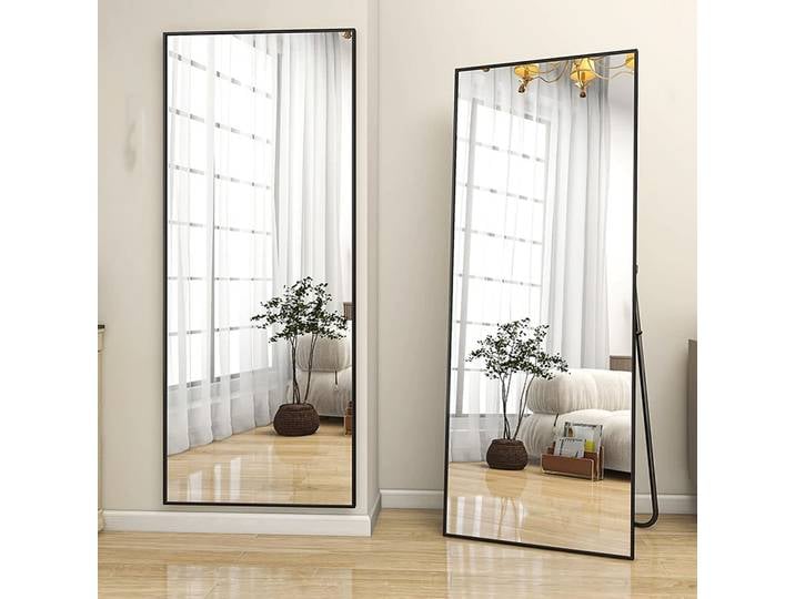 Miroir pleine longueur Comanlai, miroir autoportant HD, miroir de dressing à cadre en aluminium, miroir mural, miroir suspendu pour salon, chambre à coucher