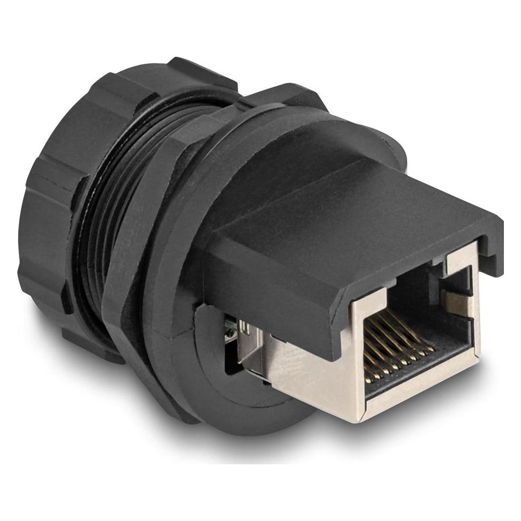 Delock RJ45 Cat.6A Kupplung mit Verschlusskappe zum Einbau IP67 staub- und wasserdicht (Netzwerk Kupplung) (87251)