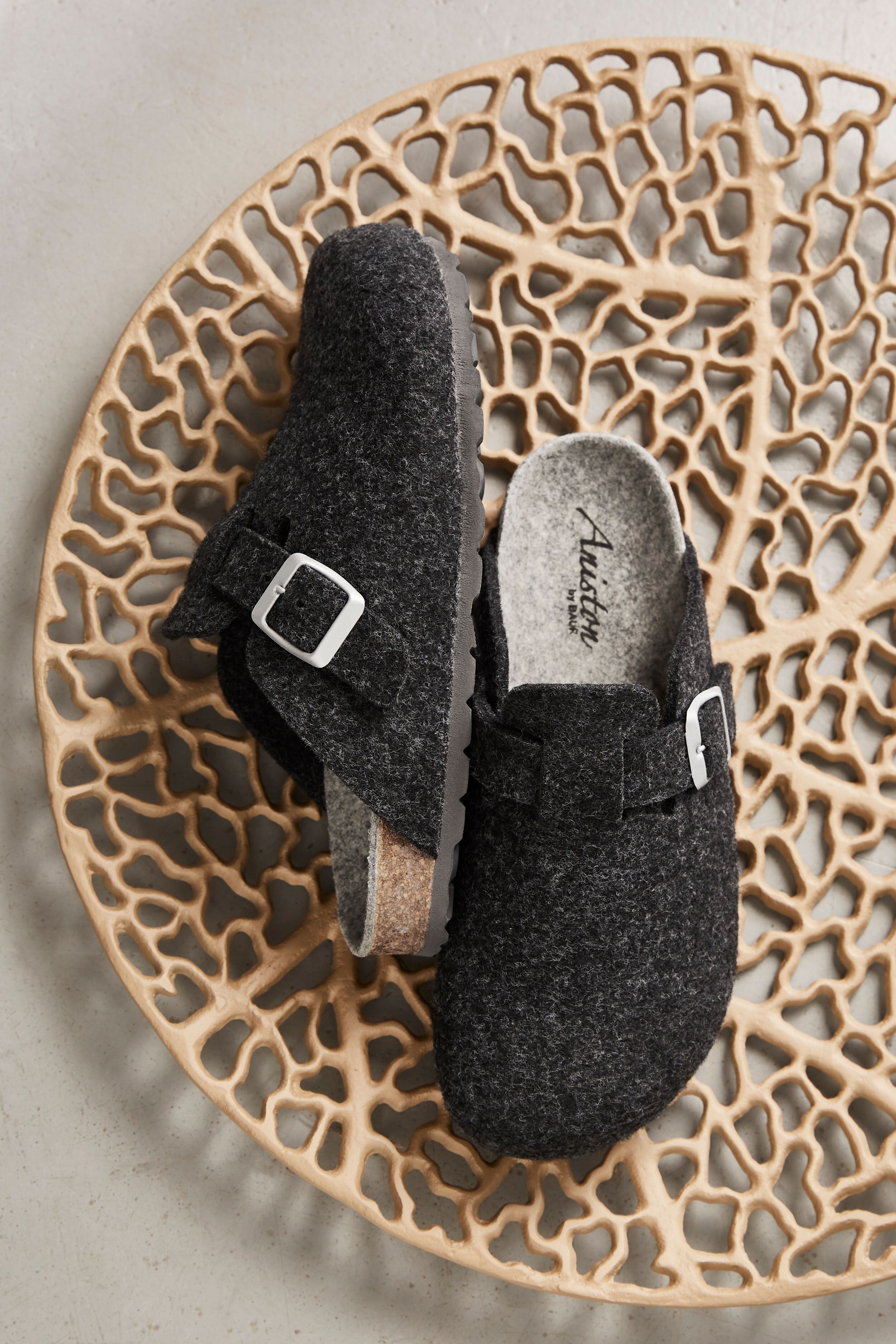 Clog ANISTON SHOES, Damen, Gr. 42, Textil, schwarz (schwarz meliert), meliert, Schuhe Clog, Hausschuh, Homeslipper mit verstellbarem Riemchen, Topseller