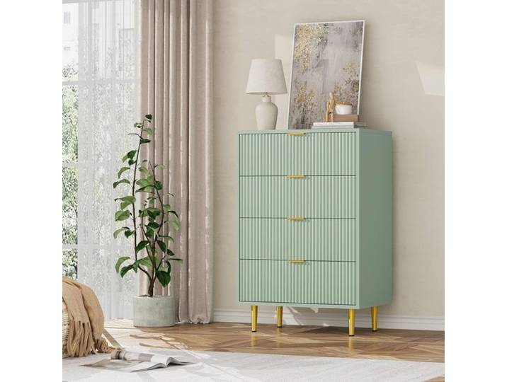 Commode de chambre-Commode avec 4 Tiroirs-Style moderne-commode avec tiroirs-Table De Chevet en Bois-Poignées en Métal Vert olive