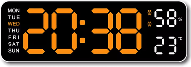 Inspire Curations Large LED Digital Wall Clock With Temperature, Humidity & Adjustable Brightness Display orange