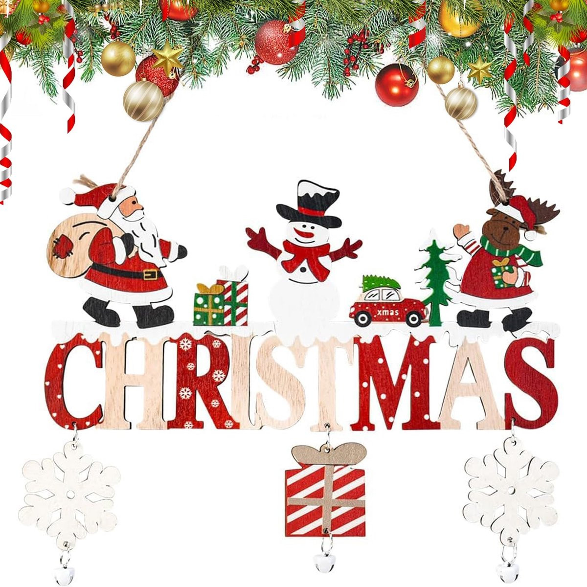 Dailygoods Houten Kerstbord Sneeuwpop Handgeschilderde Kerstdecoratie