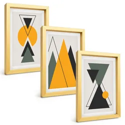 BILDER SET 3er Set - 20x30 cm Goldrahmen - Abstrakte geometrische Formen