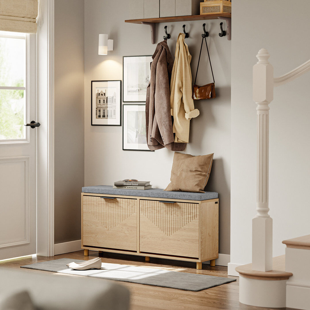Latitude Run 8 Pair Shoe Storage Bench Natural Wood 8