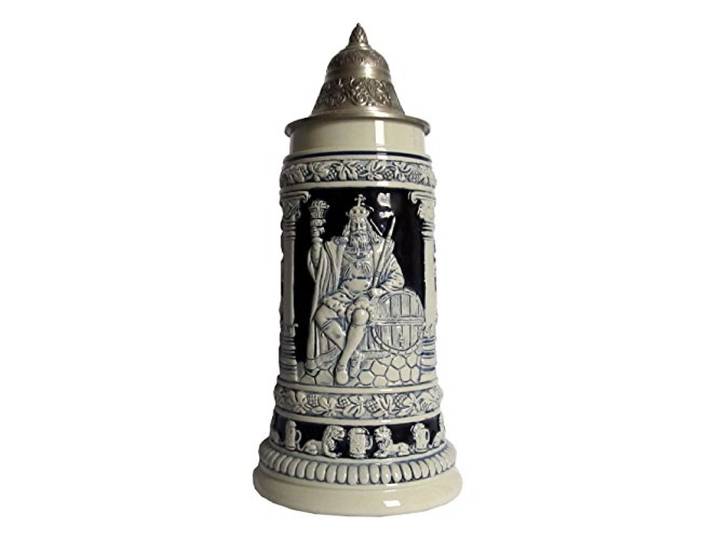 KING Blauer Bierkrug Gambrinus Bierkönig Seidel 0,75 Liter Bierseidel