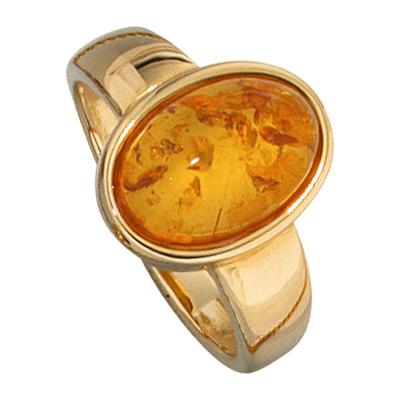 Goldring JOBO Gr. 50, gelb (gelbgold 585), Fingerringe, Damen, 50, Bernstein Gelbgold 585, Bernstein, Gelbgold 585, Goldring, 585 Gold mit Bernstein