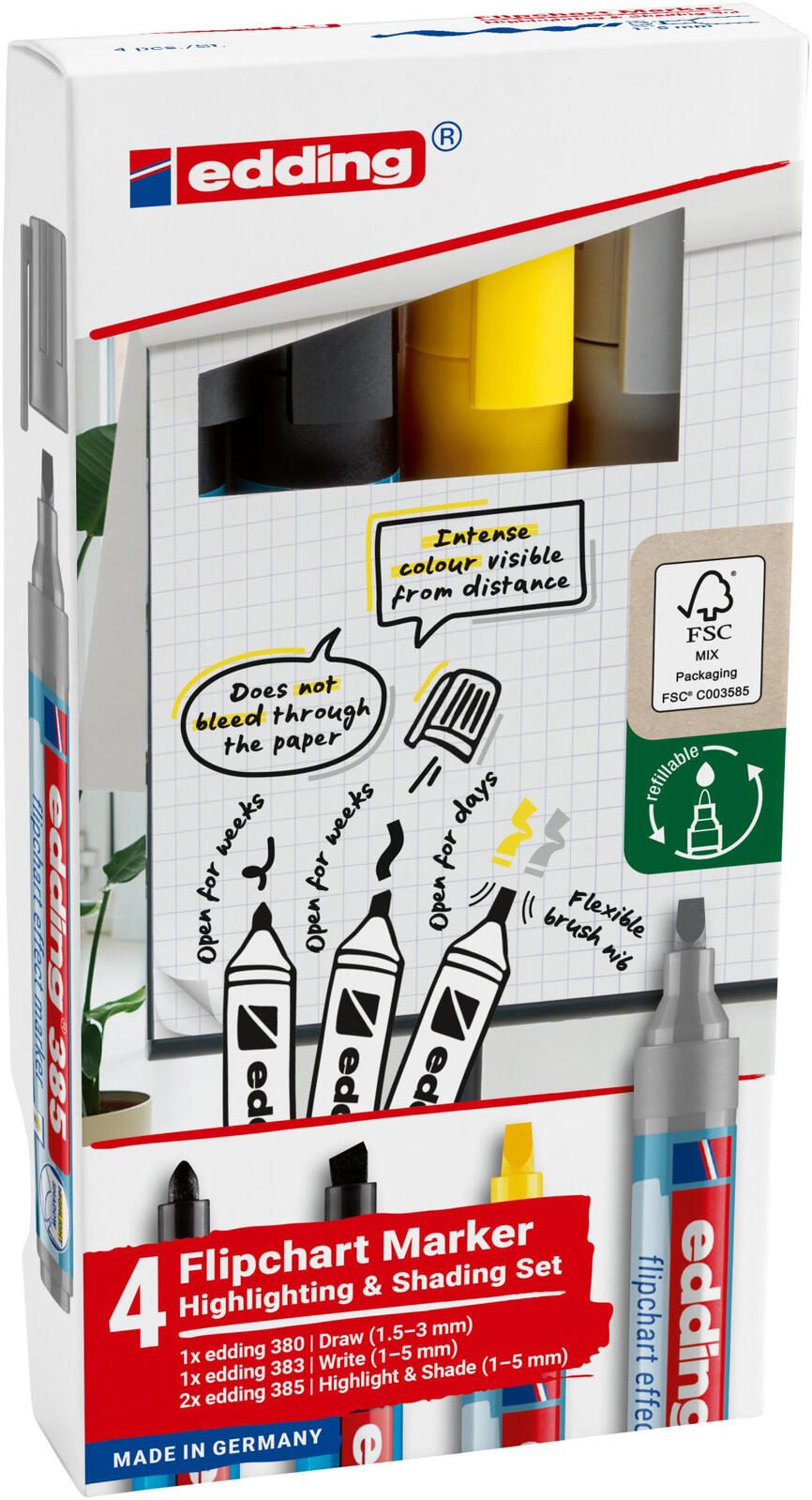 edding 385/380/383 Flipchart-Marker 1.0 - 5.0 mm farbsortiert 4-385-380-383-4