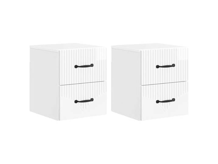 KDVXBCQJH Wandnachttisch 2er Set Hochglanz Weiß Holzwerkstoff Wandhängendes Design spart Bodenfläche im Schlafzimmer und bietet durch 4 Schubladen ordentlichen Platz für Kleinigkeiten.