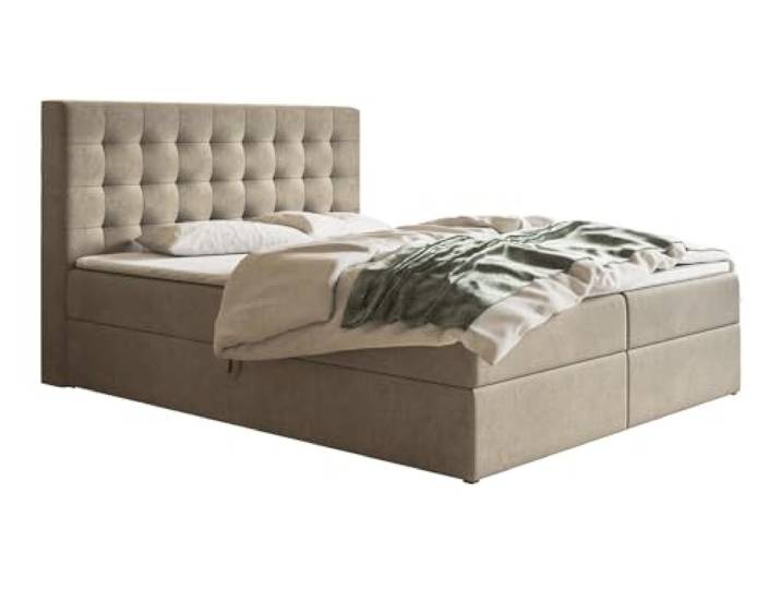 Emporius Doppelbett mit Matratze 180x200 Jora - Boxspringbett, Topper, 2X Bettkasten - Samtstoff Beige (Jasmine 24)