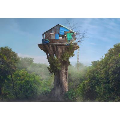 Fototapete PAPERMOON "Photo-Art SULAIMAN ALMAWASH, HAUS AM HIMMEL", bunt, B:4m L:2,6m, Vlies, Tapeten