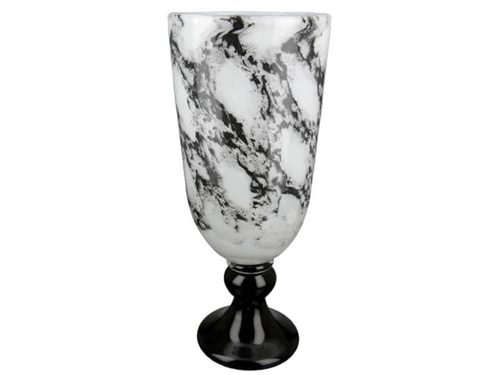GILDE Vase décoratif Coupe sur Pied - Vase en Verre Aspect marbre - Décoration élégante pour Salon - Cadeau d'anniversaire - Couleurs : Noir et Blanc - Hauteur : 31 cm