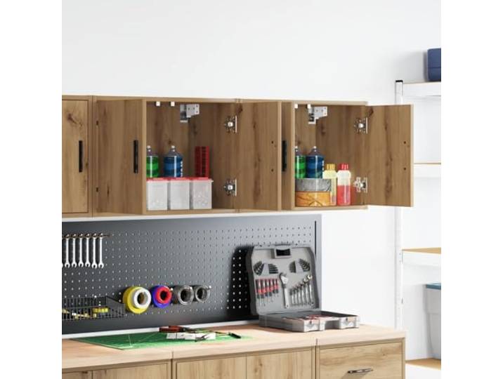 KFPOERTFGD Wand-Hängeschränke, Artisan-Eiche Holzwerkstoff, 2 STK Platzsparende Wandmontage, Robuste Werkstatt-Aufbewahrung, Einfache Reinigung