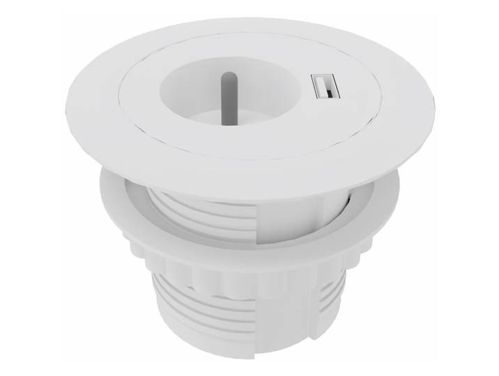 Obturateur électrifié diamètre 80 cm pour bureau avec prise secteur + prise USB-A (5 V) de chargement - Blanc
