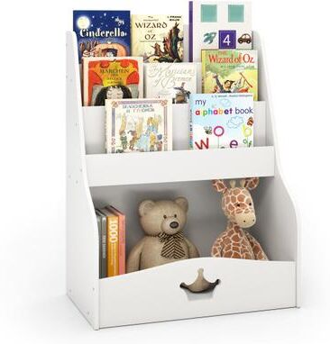 Costway 4-Tier Kids Bookshelf with Shelves and Compartment for Toddlers-White