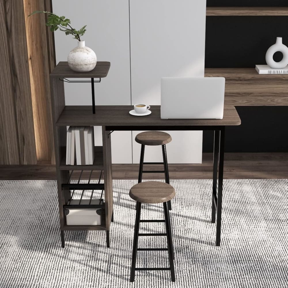 Giantex Ensemble table de bar et tabourets 3 pièces marron Marron 120x90x40cm