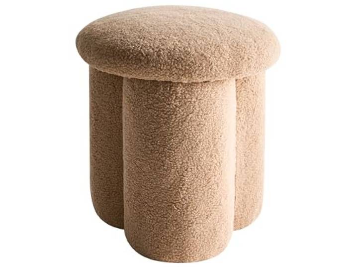 Beliani Pouf Hocker Stoffbezug Bouclé beige rund 40cm Polsterhocker 45cm hoch Carrington