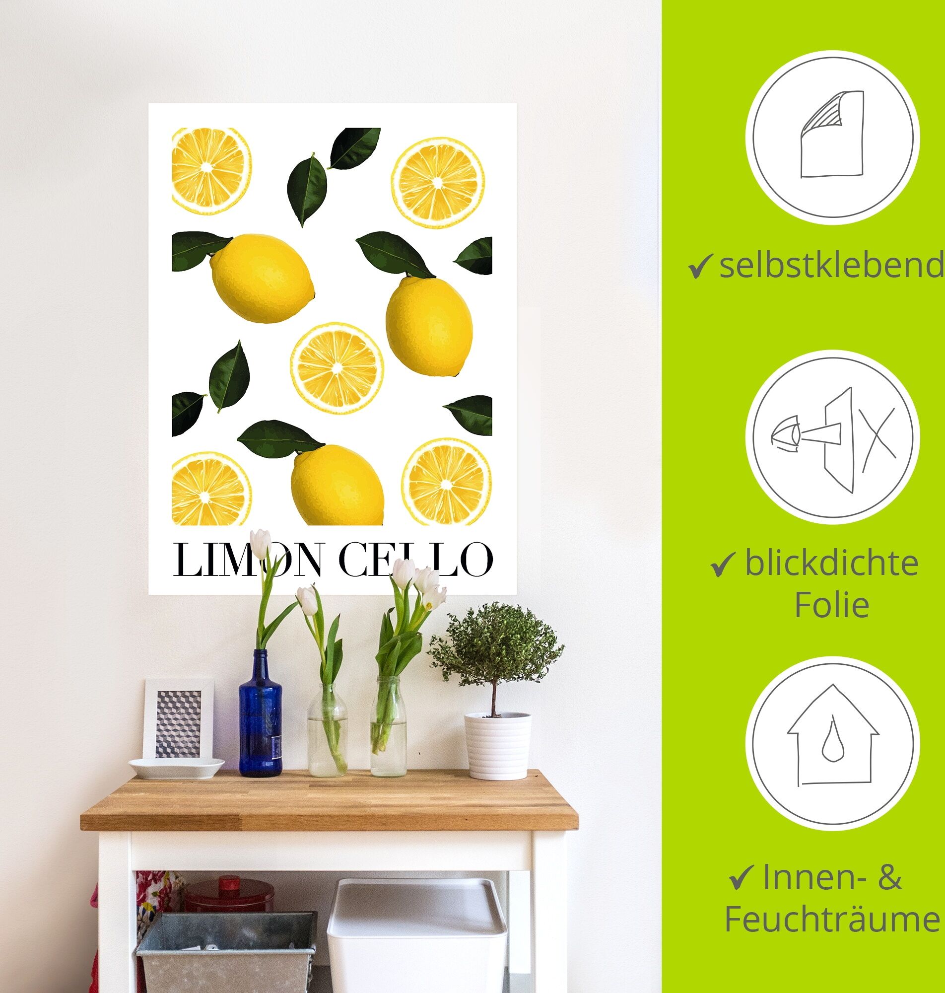 Wandbild ARTLAND "Limon Cello", gelb (farbe bild(er): gelb), B:90cm H:120cm, Bilder, Wandbild, als Alubild, Leinwandbild, Poster, Wandaufkleber in verschied. Grössen farbe bild(er): gelb B/H/T: 90cm x 120cm, Wandaufkleber - Vinyl Arrangements Hochformat, 