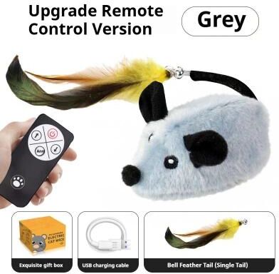 Inspired Finds USB Rechargeable Automatic Moving Mouse Cat Toy   Interactive Squeaky Plush Toy For Cats & Kittens grey With Remote