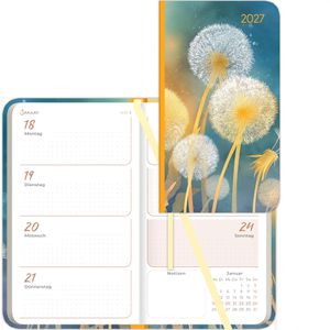 Alpha Taschenkalender Lady Journal Mini, Blowballs, Jahr 2027, 1 Woche auf 2 Seiten, Hardcover, A6