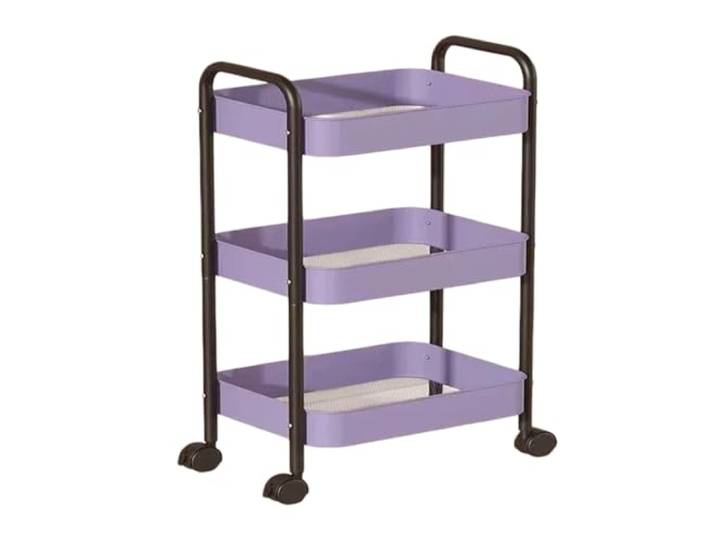 Rv2sGf3kH Küchenwagen Rollbarer Nachttisch-Aufbewahrungswagen, 3-stufiges, bewegliches Snack-Organizer-Regal mit Rädern(Purple)