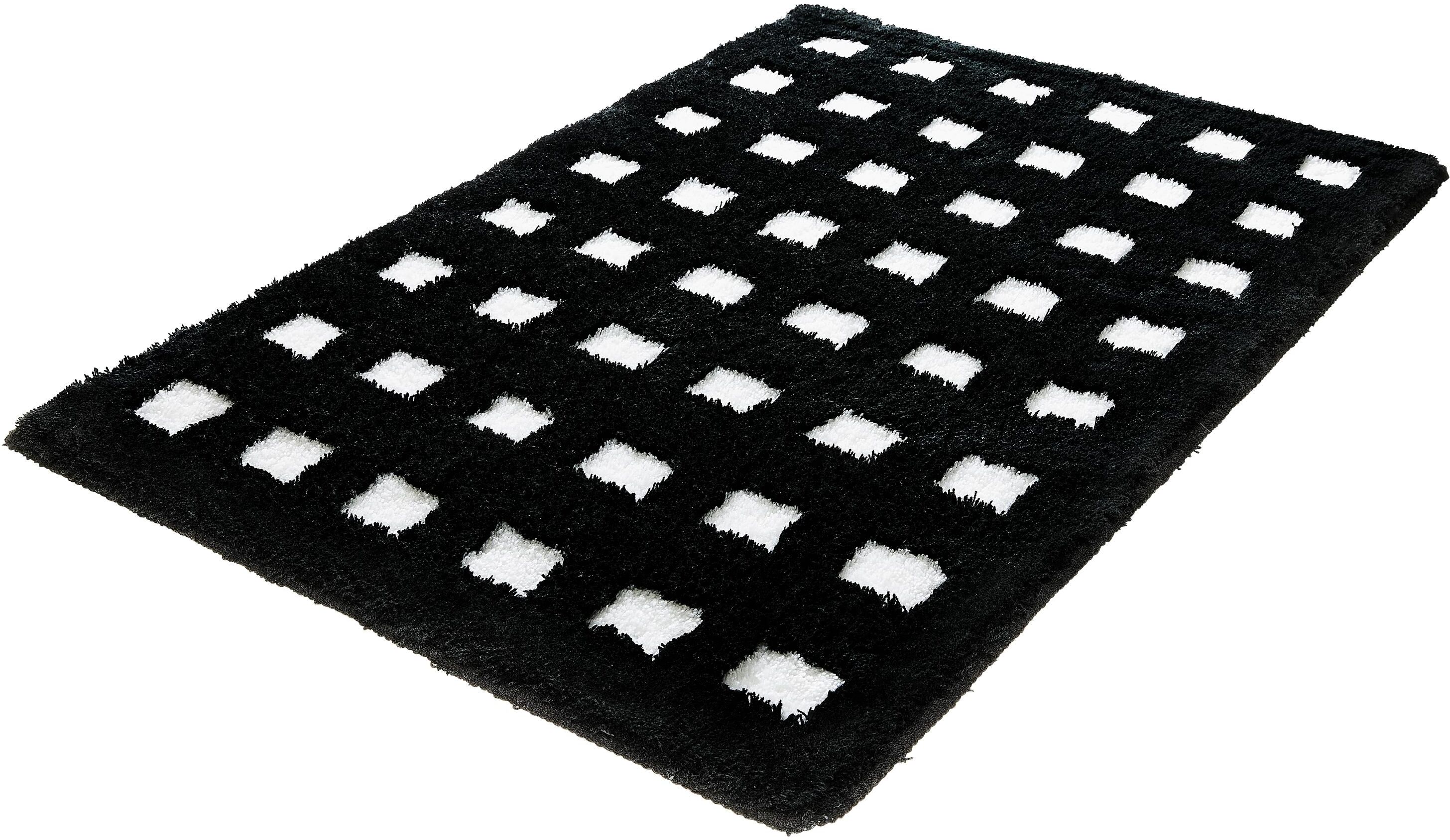 Badematte KLEINE WOLKE "Boxes", schwarz-weiss (schwarz weiß), H:20mm, Polyacryl, Badematten, Badematte, Badteppich, modernes Design, Hoch/Tief Effekt schwarz weiß rechteckig (70cm x 120cm ), 1 Stk.