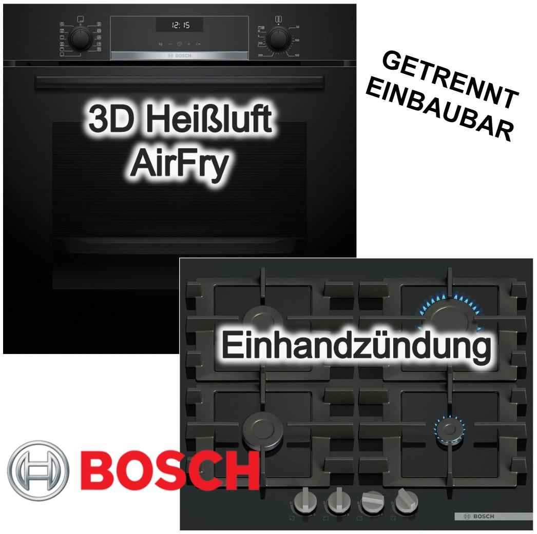 Backofen-Set Bosch Backofen 3D-Heißluft AirFry EcoClean +Gaskochfeld Elektronische Einhandzündung Zündsicherung