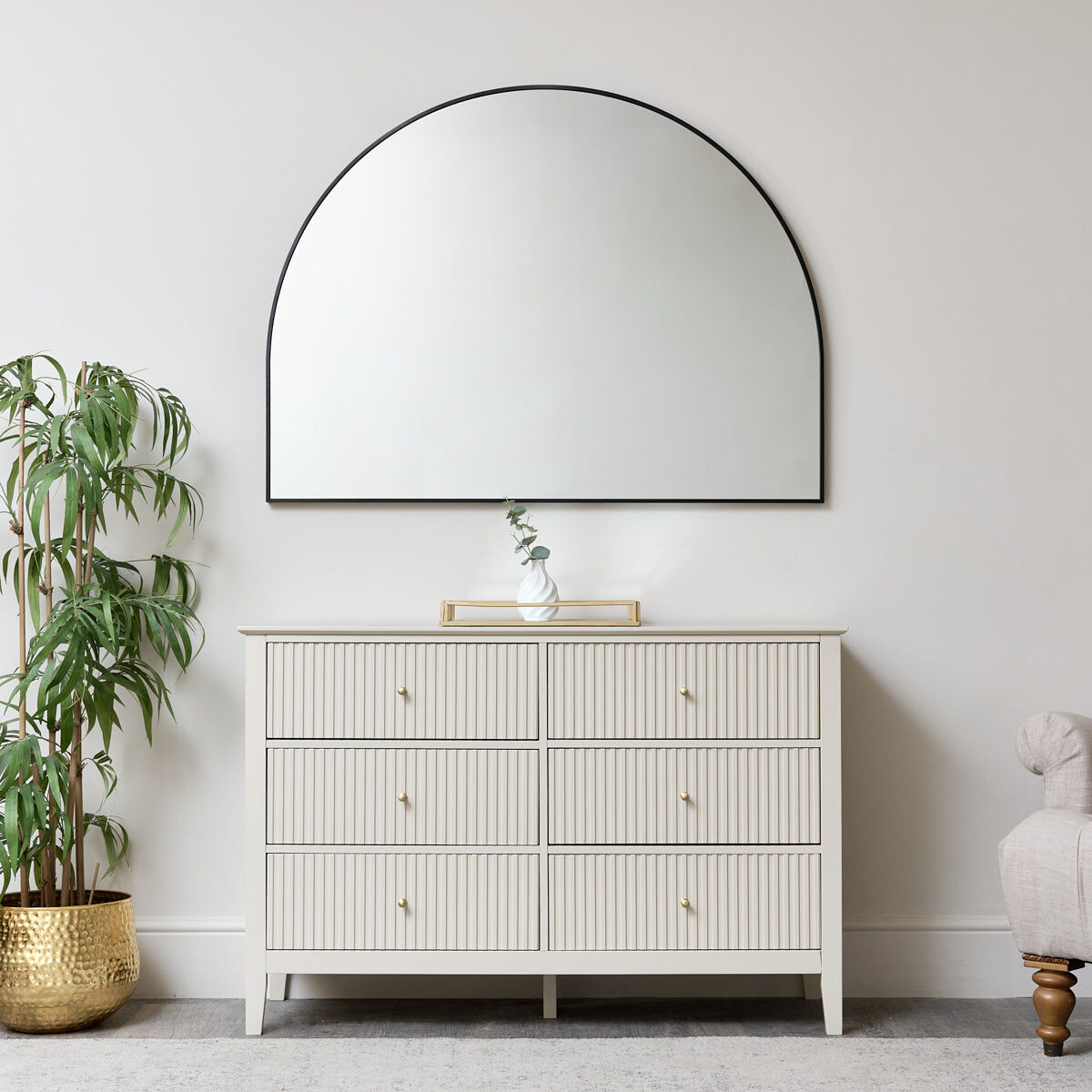 Large Black Arched Wall Mirror 90cm x 120cm Metal, Wood, Resin, Glass