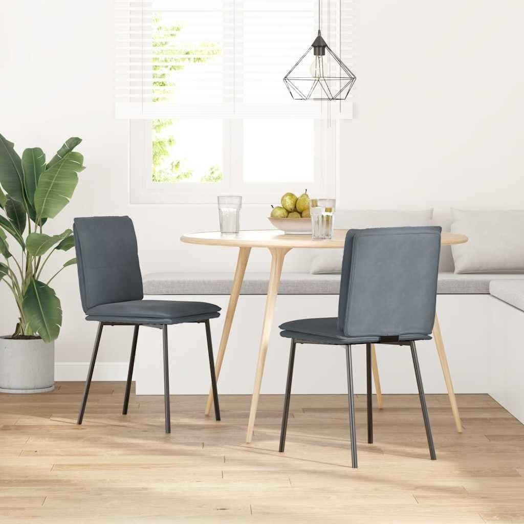Set van 2 donkergrijze fluwelen eetkamerstoelen