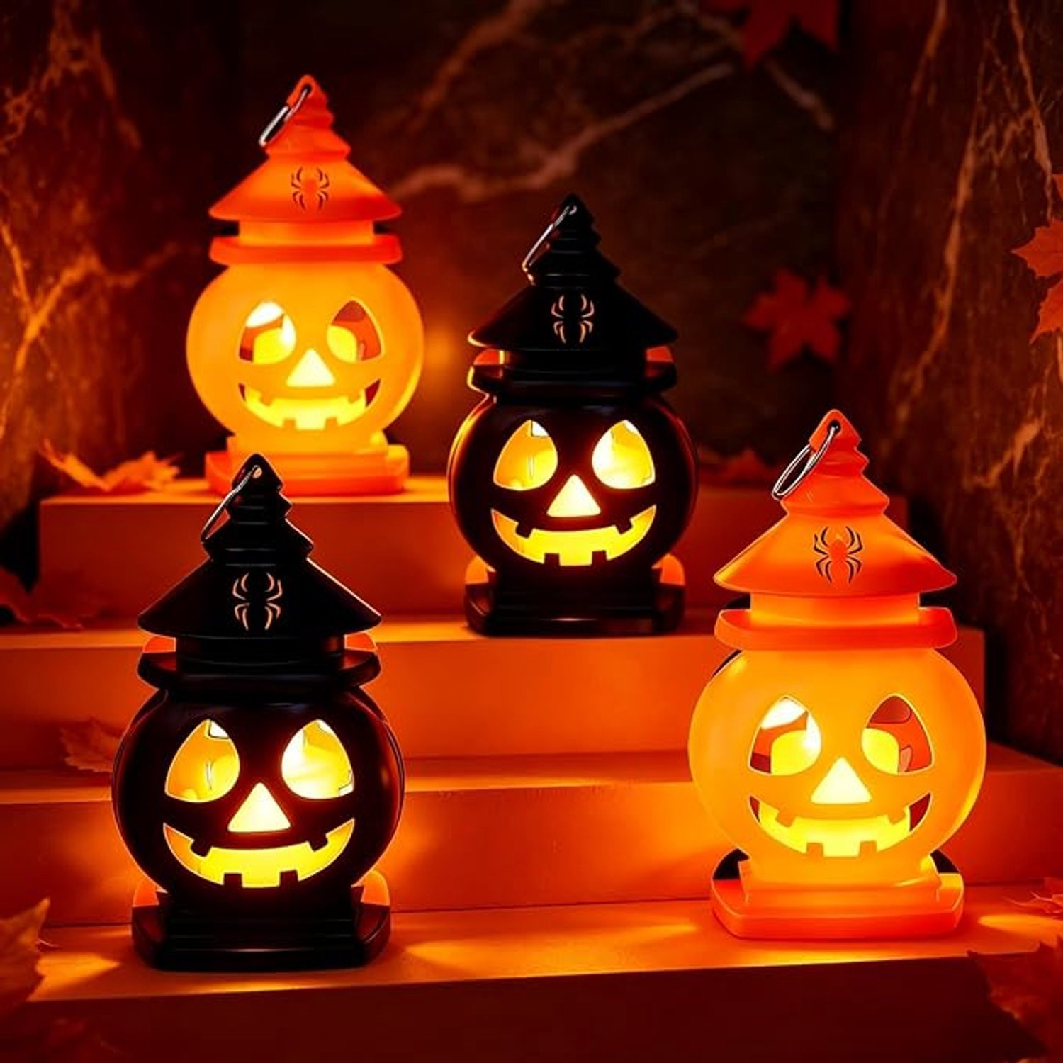 Set van 4 Halloween-lantaarns in pompoenontwerp voor volwassenen