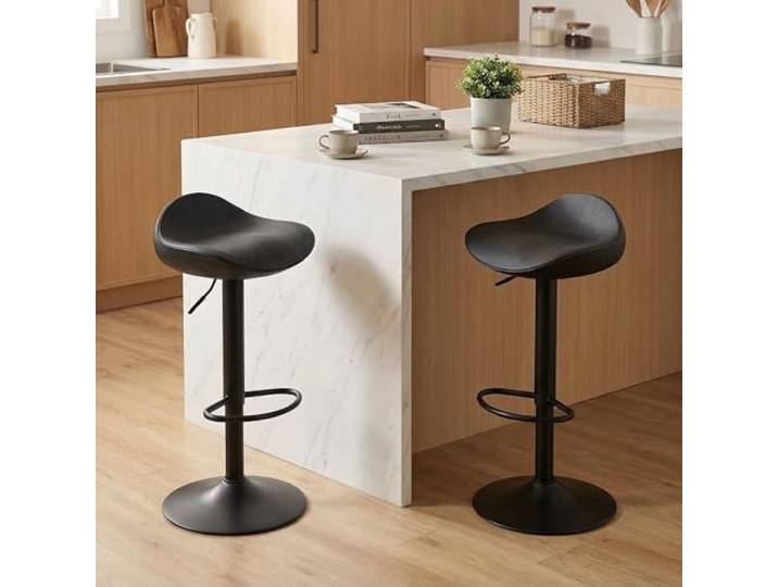 Kidol & Shellder Barhocker, Esszimmerstühle 2er Set Schwarz, Höhenverstellbar, 360° Drehbar, Hohle Barstühle aus Kunststoff und Metall, für Zuhause, Küche, Theke, Bistro, 38.5x40x66/90…