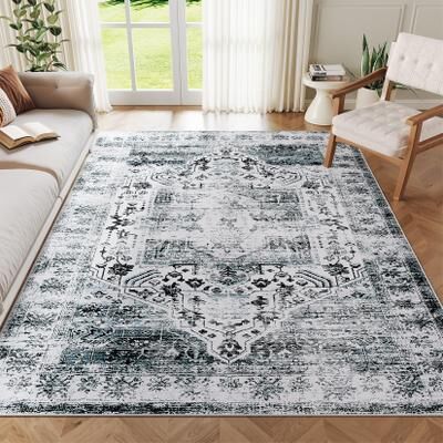 Garvee Washable Distressed Medallion Print Area Rug