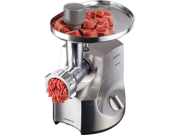 KENWOOD Fleischwolf MG700 mit 2 Wurstfüllaufsätzen, Kebbeaufsatz, 3 Lochscheiben, 850 Watt Normallastleistung - Maximalleistung 2000 W