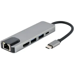 Gembird Multi-Port Adapter (USB-C, 5 Ports), Dockingstation + USB Hub, Silber