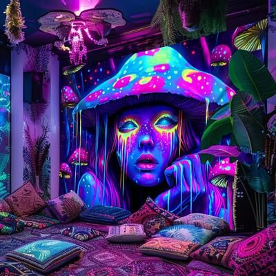 Inspire Essentials Vikama Psychedelic Mushroom Tapestry Blacklight Reactive Wall Decor For Room 36x59inch