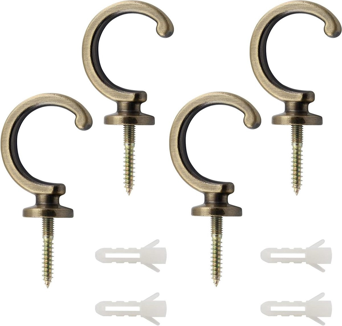 Set van 4 gordijnhaken met antiek bronzen afwerking voor muurbevestiging